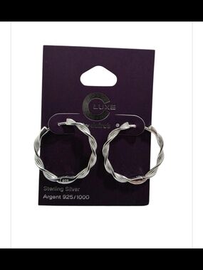 Claire’s Luxe Sterling Silver 925 Twisted Hoop Earrings NWT